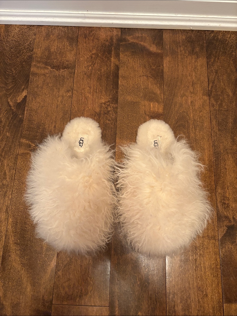 UGG Cream Fluffy Sheepskin Slide Slippers